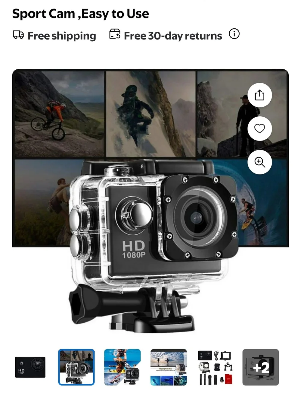 HD 1080P Sport Action Camera - Black
